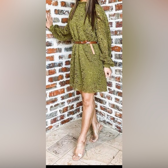 Zara Dresses & Skirts - Zara Olive Green Lace Long Sleeve Dress